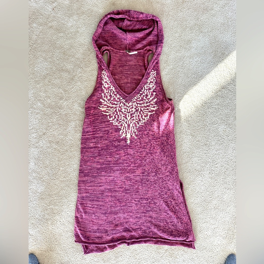 Free People Pink Hooded Tank Dress with Embroidered Front
